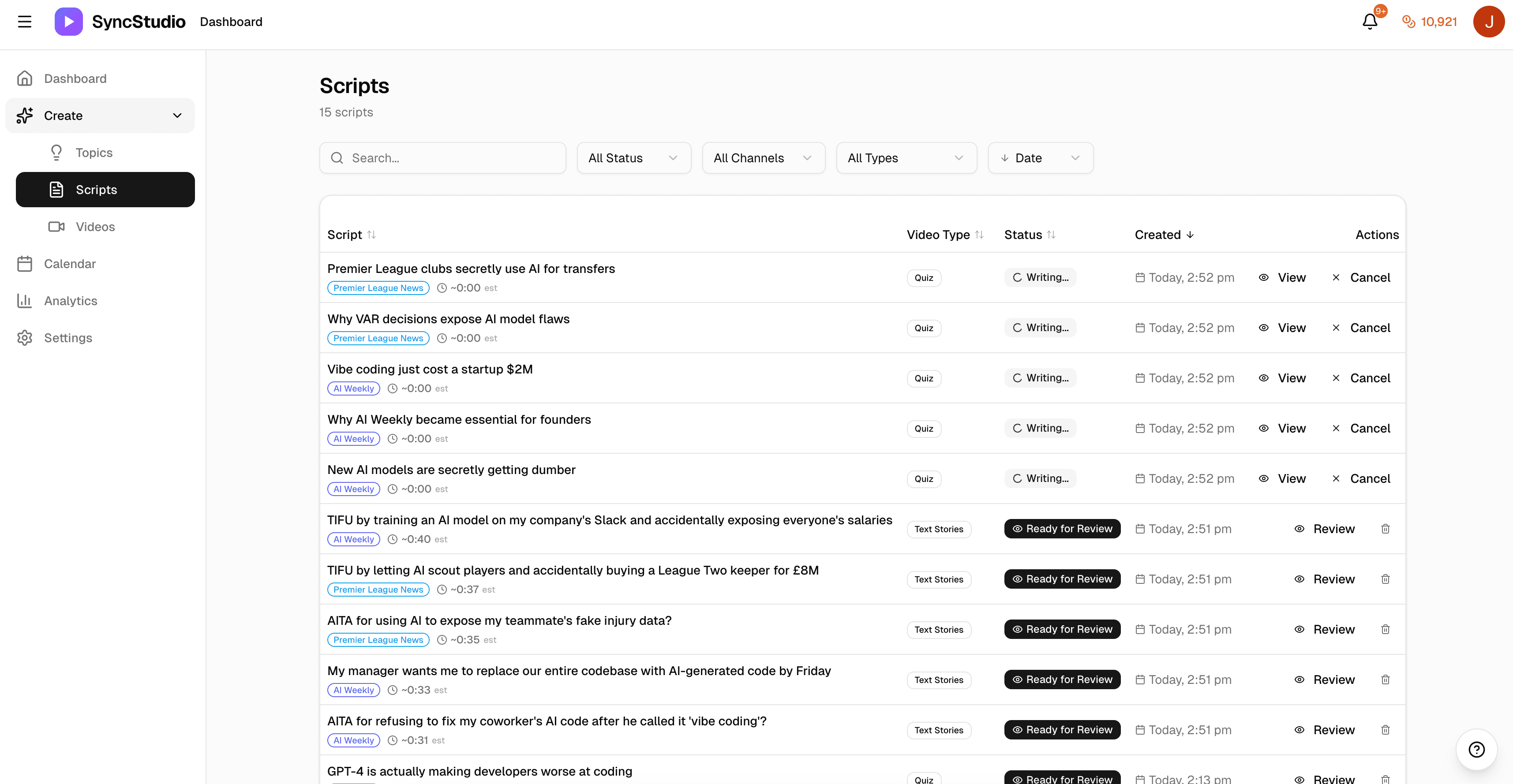 SyncStudio Script Editor — edit scenes with AI-generated narration