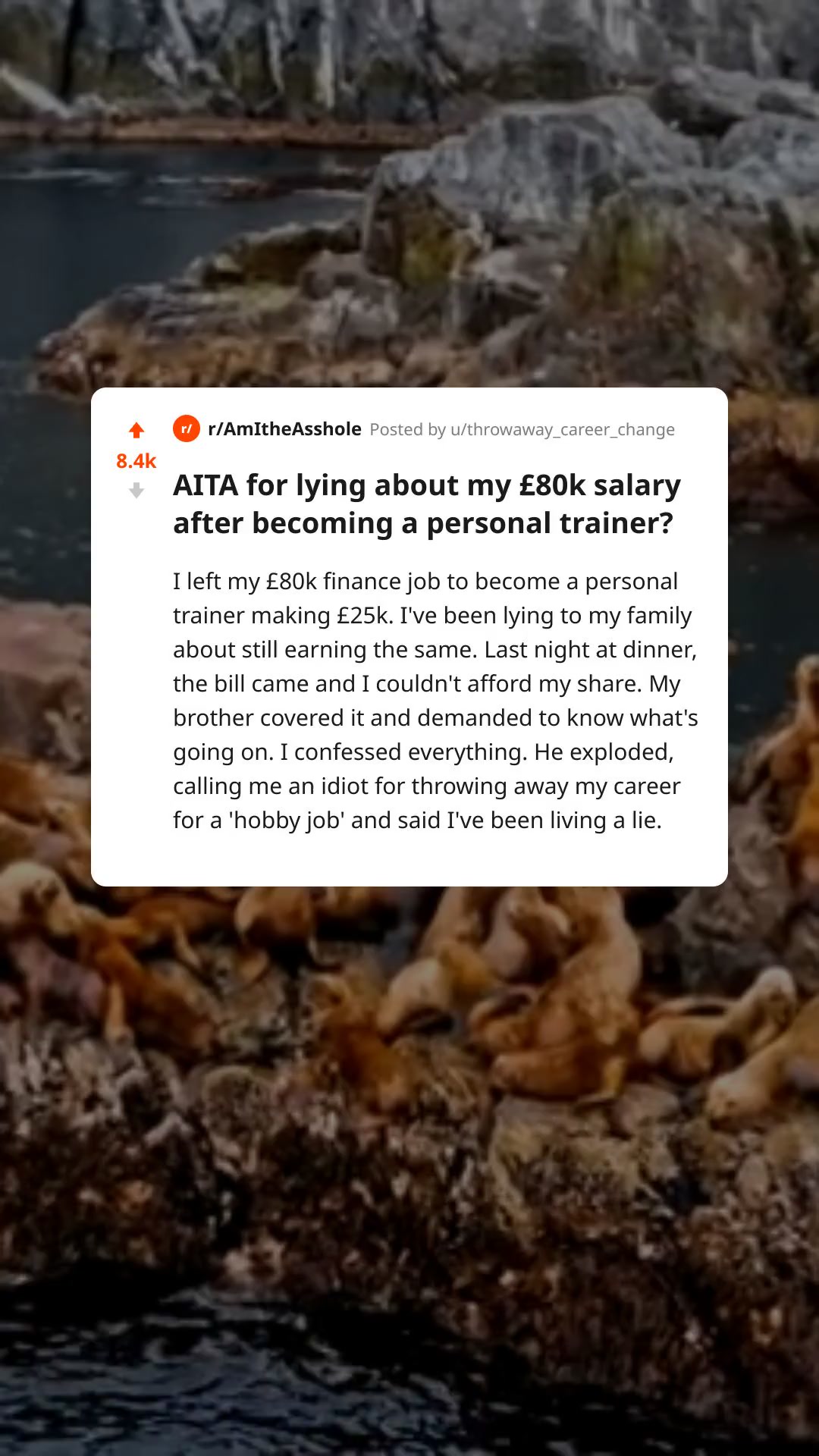 AITA for lying about my £80k salary after becoming a personal trainer?: Text Story example